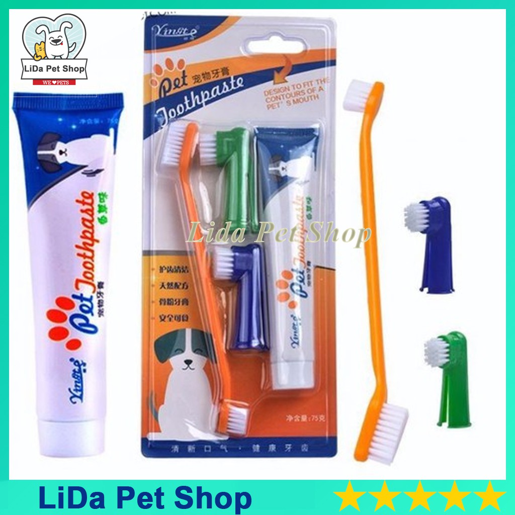 Bộ Đánh Răng Kem Đánh Răng Bàn Chải Đánh Răng Chó Mèo Pet Joothpaste - Lida Pet Shop