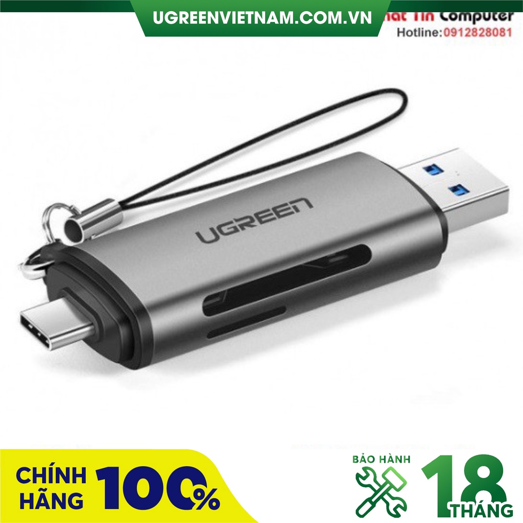 Đầu đọc thẻ nhớ SD/TF chuẩn USB Type C và USB 3.0 Ugreen 50706 chính hãng