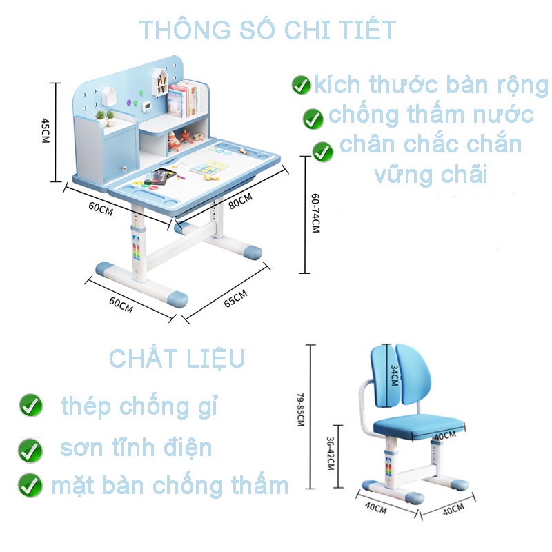 Bộ bàn ghế học sinh thông minh tiểu học có giá sách chống gù chống cận cho bé