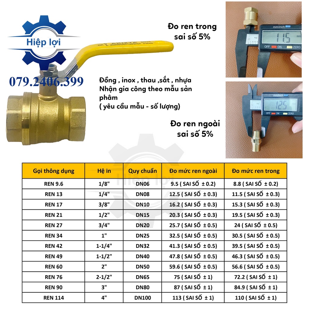 Van Đóng Mở Thau - Van Bi Đồng Tay ITALYA - Van Bi Thau Ren Trong