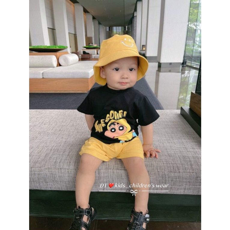 Bộ cộc tay bé trai, bộ cotton tàu họa tiết cậu bé Shin dễ thương