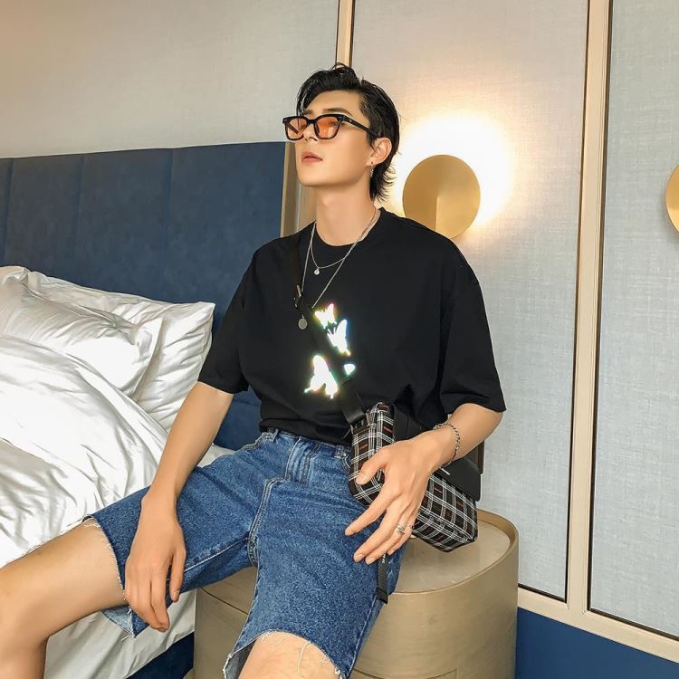 Áo thun Phản Quang 7 Màu Tay Lỡ Unisex Nam Nữ Bướm 1