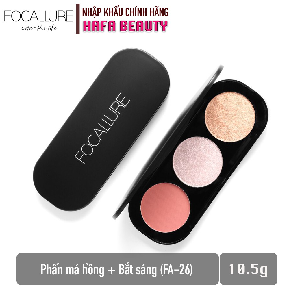 Phấn Má Hồng + Bắt Sáng Focallure Triple Colors Effect Blush & Highlighter Palette FA-26