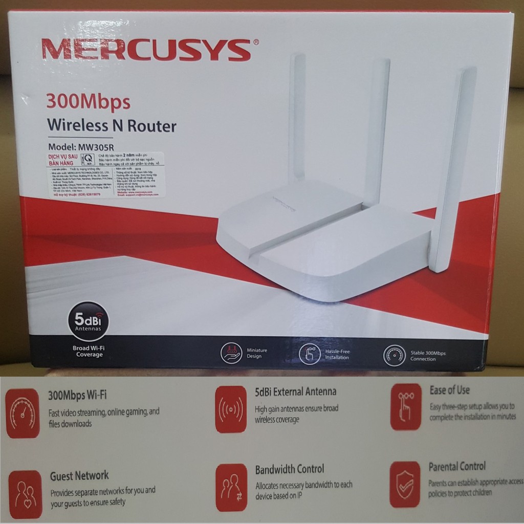 Bộ phát wifi 3 râu Mercusys MW305R chuẩn N 300Mbs TPLINK phân phối-BH 24 T