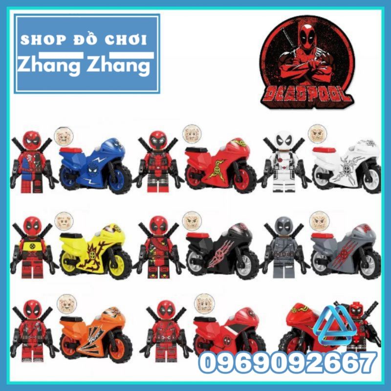 Xếp hình mô hình Deadpool Spider man siêu anh hùng Marvel tặng kèm xe motor Minifigures Kopf KF6100