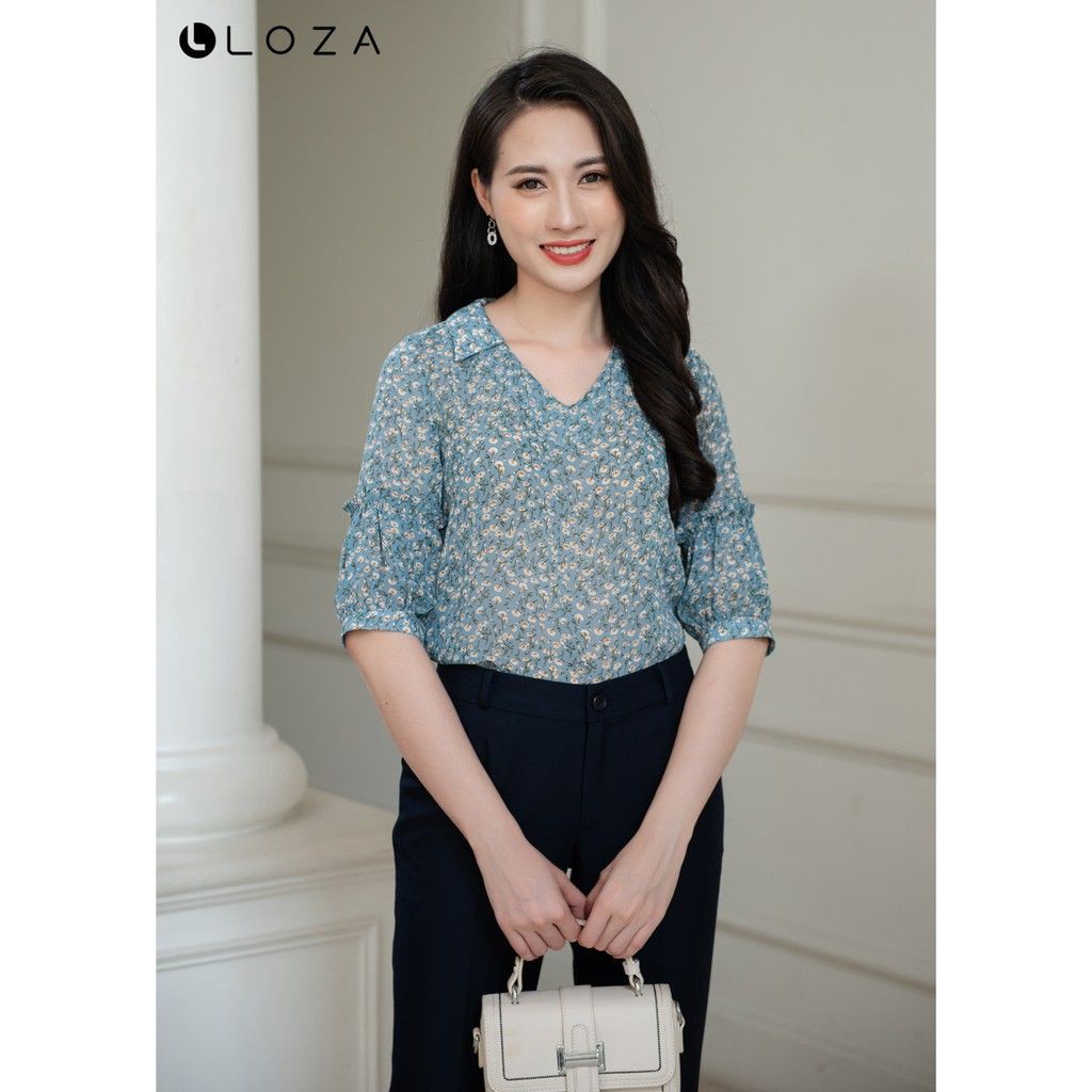 [Mã FASHIONMALLT4 giảm 15% đơn 150k] Áo sơ mi hoa nhí tay lỡ cổ chữ V LOZA LS1372