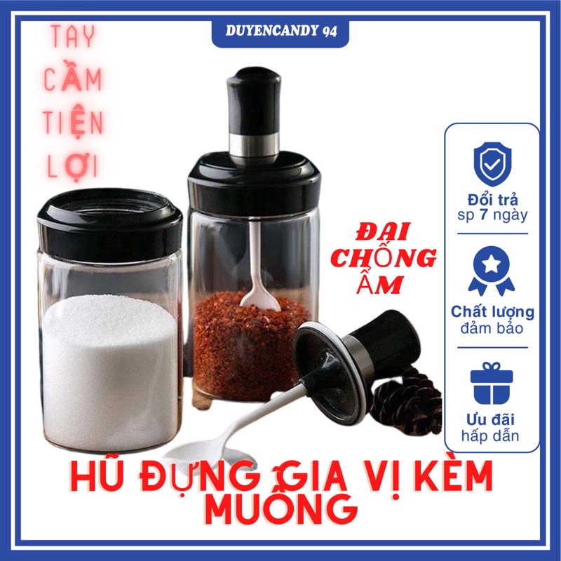 Hũ đựng gia vị thuỷ tinh kèm muỗng- Lọ đựng gia vị thủy tinh 250ml