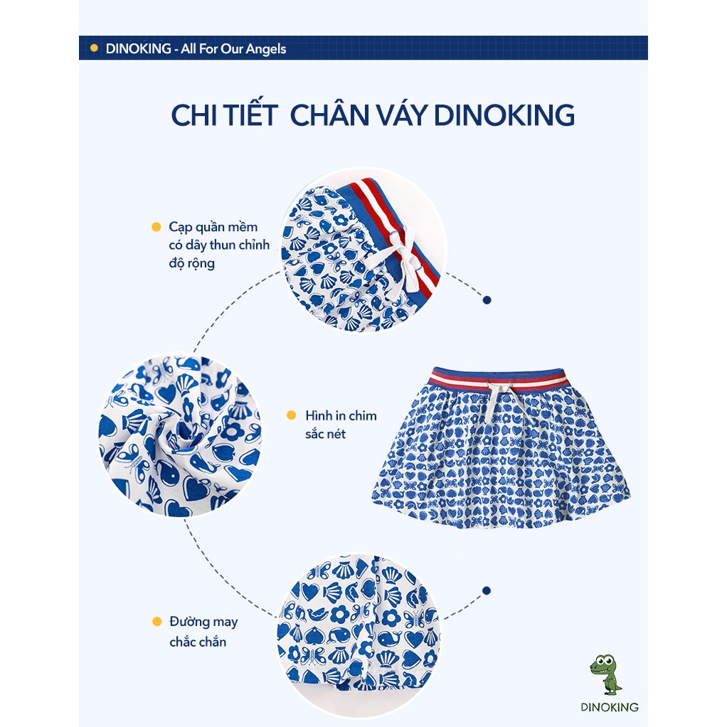 Chân váy cho bé gái DINOKING Chân váy trẻ em chữ A họa tiết dễ thương 2 - 8 tuổi CV01