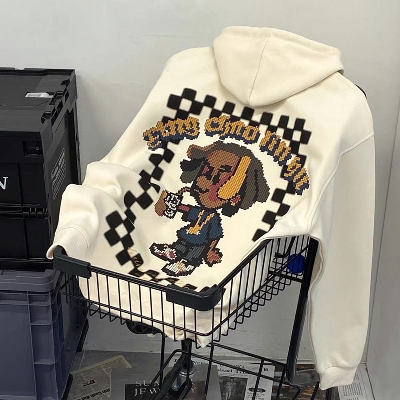 Áo hoodie game xếp hình màu be