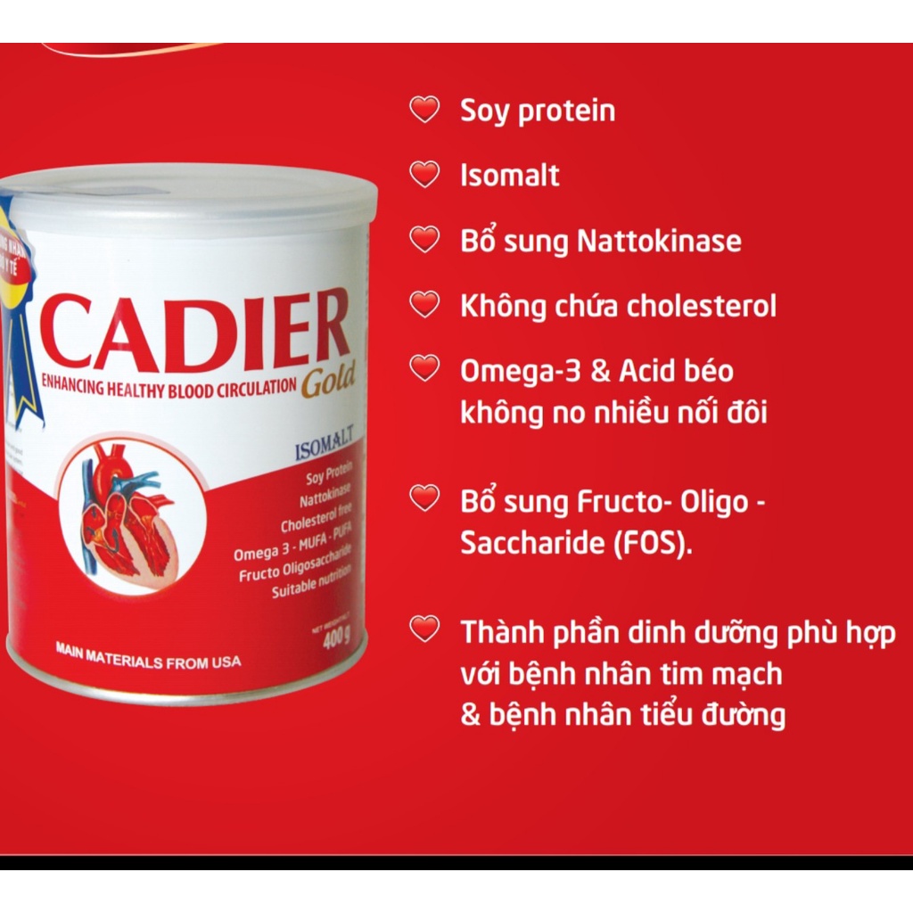 Sữa bột Cadier gold 400g sản phẩm chuyên biệt dành cho người bệnh tim