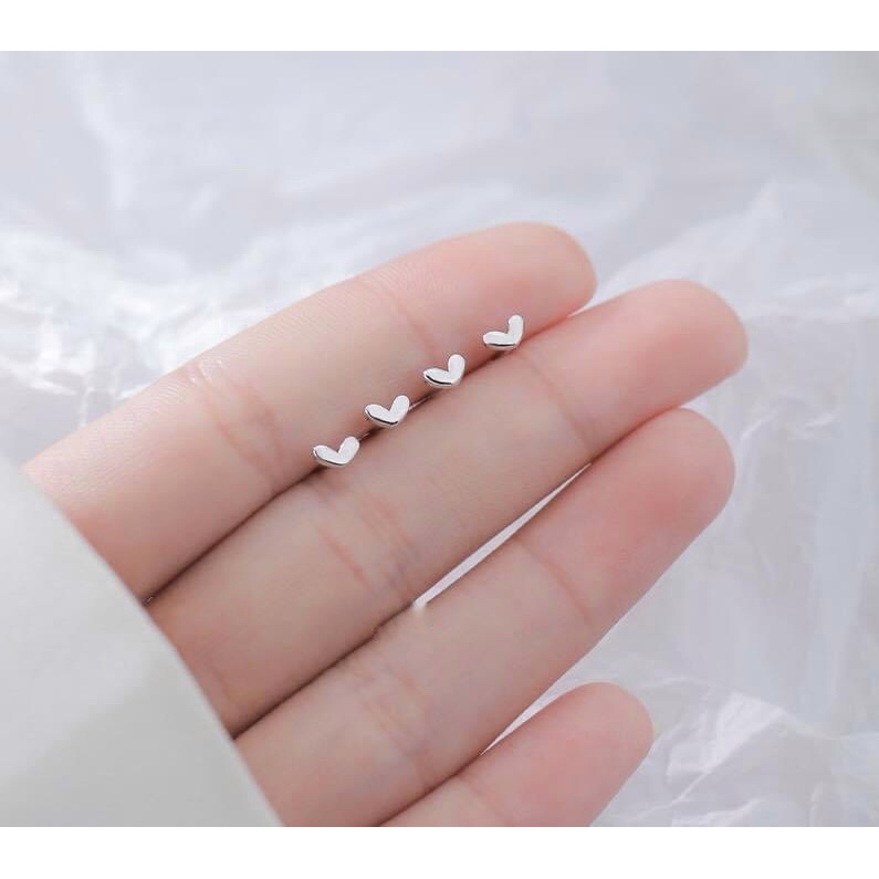 Khuyên Tai Bạc Ta Nữ CaoBac Silver Nụ Bạc Ta Hình Trái Tim Trơn Không Đá Mini Đơn Giản Nhẹ Nhàng Basic Khuyên Cho Bé