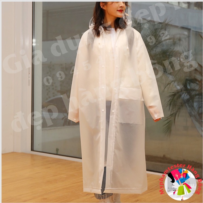 Áo mưa trắng đục cho cả nam và nữ, phong cách Hàn Quốc có kính che mặt trong suốt trắng chất xịn