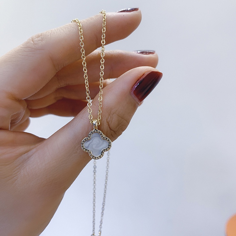 Vòng cổ MANYUE dây xích mặt cỏ bốn lá màu kẹo thời trang hiện đại cho nữ
