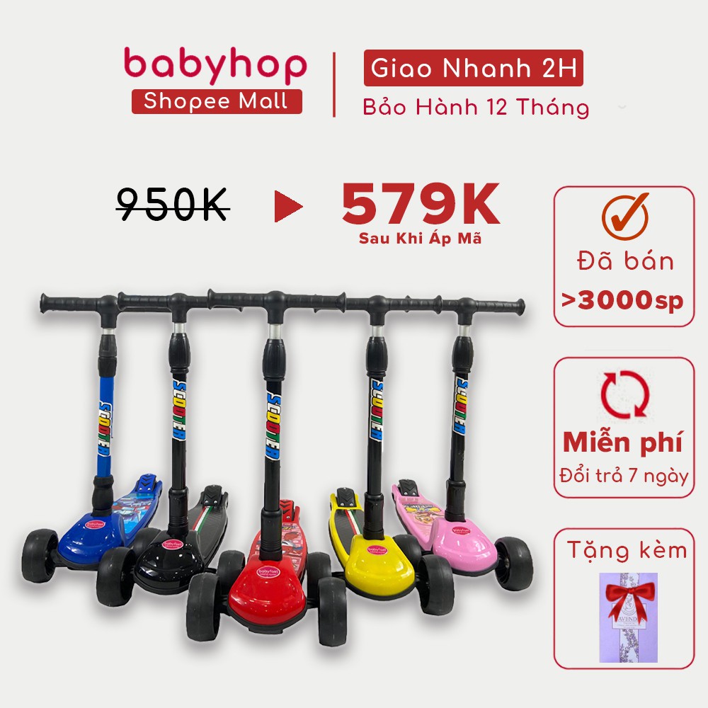 Xe Scooter cho bé, xe trượt Scooter 3 bánh to phát sáng vĩnh cửu gấp gọn chịu lực 80kg thương hiệu B