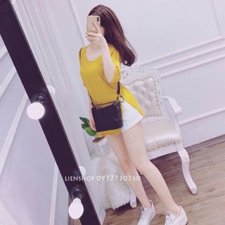 Áo phông giấy cổ tròn dáng đuôi tôm, áo thun cộc tay nữ dáng rộng tay lỡ thời trang hot hit