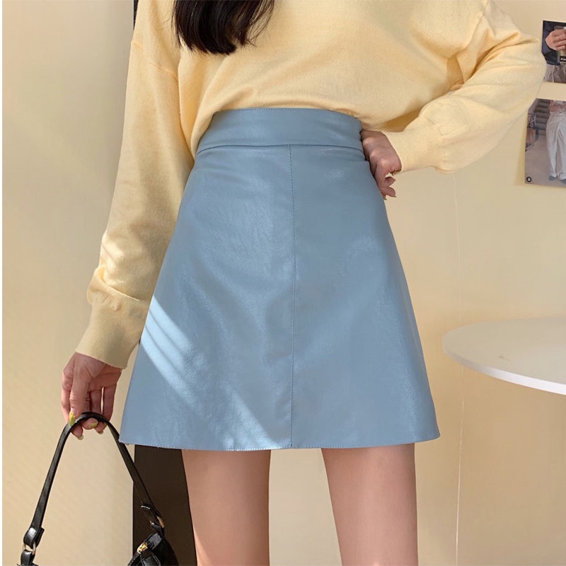 Chân Váy Chữ A Bằng Da Eo Cao Thời Trang Mùa Thu Hàn Quốc Giản Dị Dành Cho Nữ