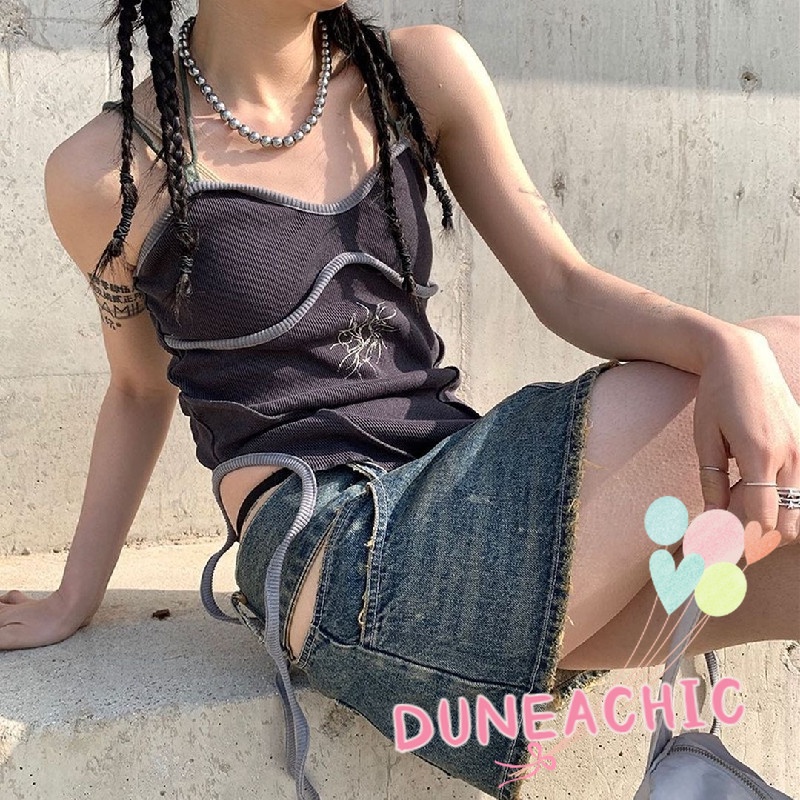 DUNEA Áo Hai Dây In Họa Tiết Xinh Xắn Dành Cho Nữ