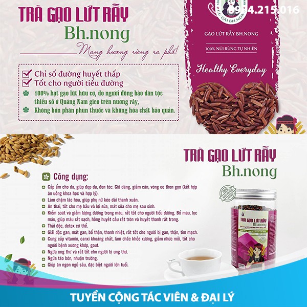 [Cao cấp] Trà gạo lứt rẫy BH.NONG giữ dáng, giảm mỡ thải độc, detox cơ thể, hộp 500g. Tuyển sỉ, CTV, đại lý toàn quốc