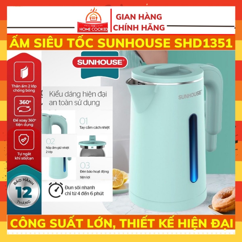 Ấm Siêu Tốc Sunhouse 1.8 Lít SHD1351 Chính Hãng