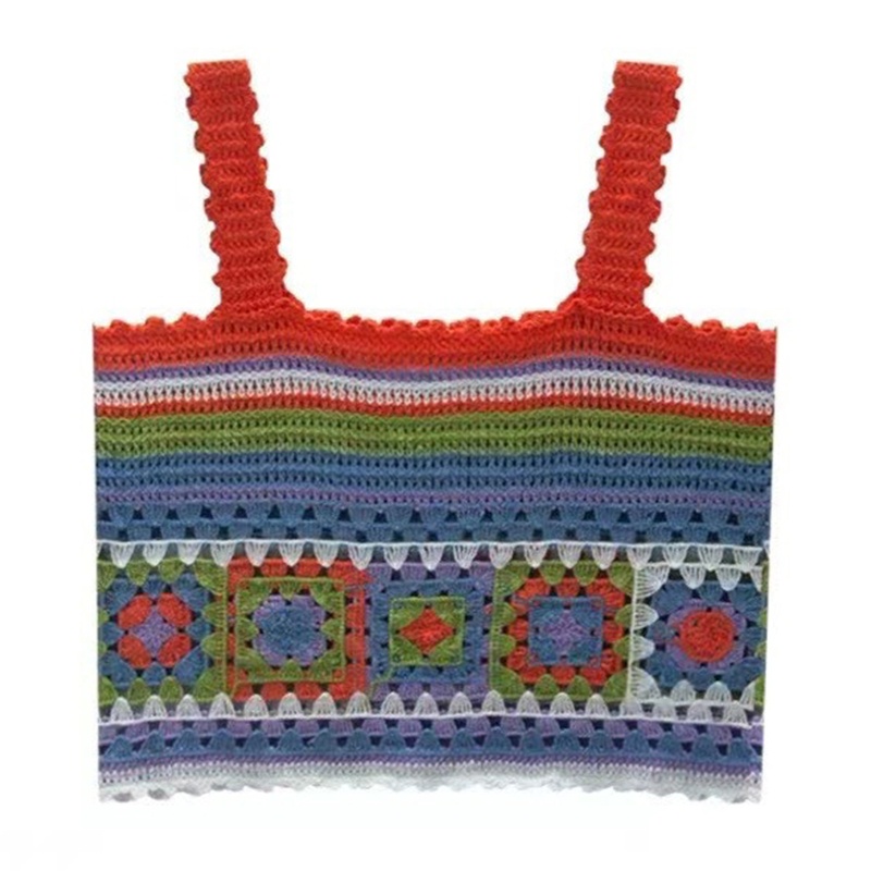 Brroa Áo Sweater Dệt Kim Không Tay Thêu Họa Tiết Dân Tộc Rỗng Nhiều Màu Sắc Kẻ Sọc Đi Biển Cho Nữ