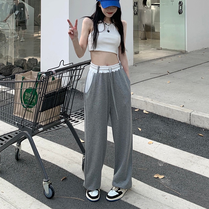 Quần dài SUXI lưng cao ống rộng có dây rút thời trang mùa thu mới dành cho nữ