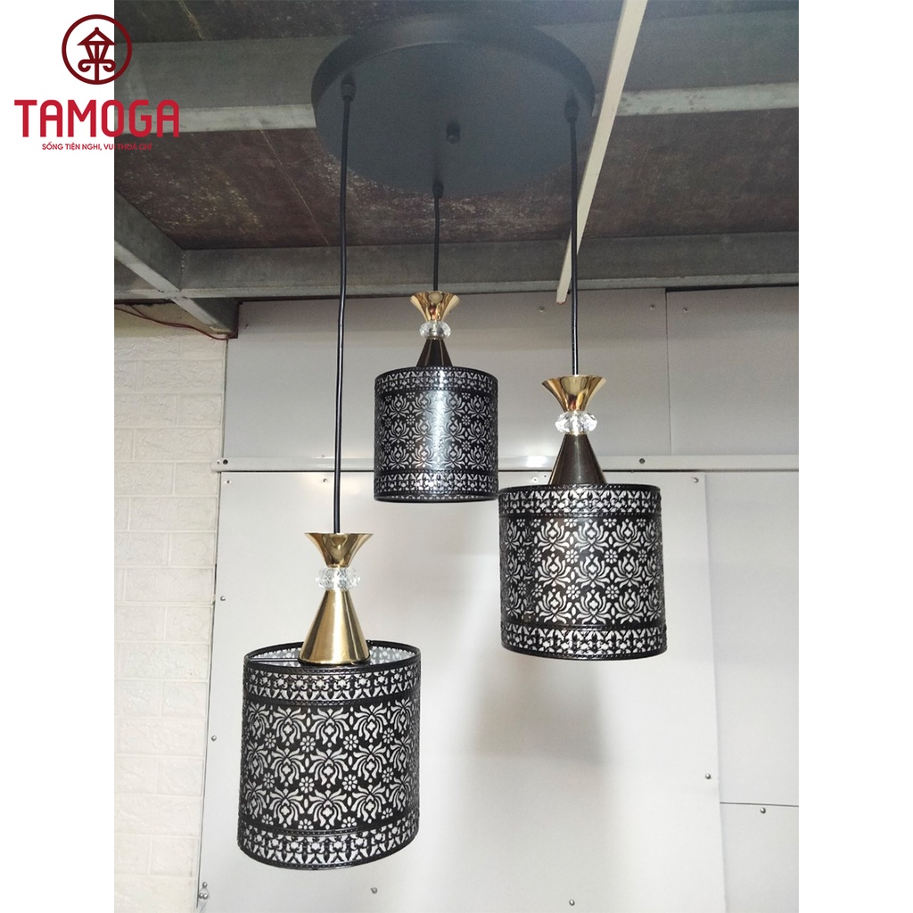 Bộ 03 đèn thả trần bàn ăn hoa văn DT 7095 + Tặng kèm bóng led AS Vàng