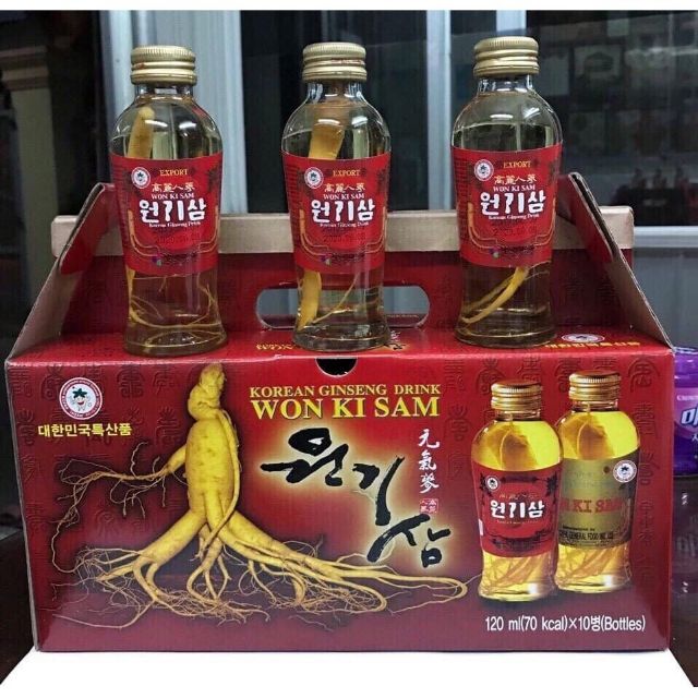 [Date 2 năm]HỘP 10 CHAI NƯỚC UỐNG NHÂN SÂM WON KI SAM HÀN QUỐC 120ML NGUYÊN CỦ SÂM TRONG TỪNG CHAI | BigBuy360 - bigbuy360.vn
