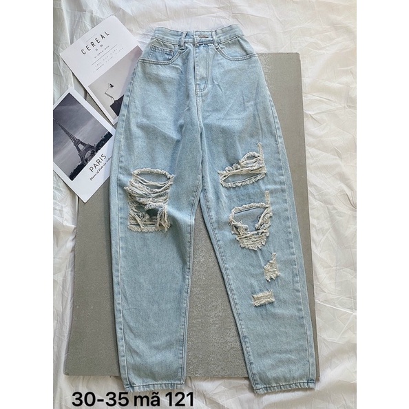 Quần baggy jean nữ rách lưng cao kiểu quần bò baggy hàng VNXK MS121 thời trang bigsize 2KJEAN