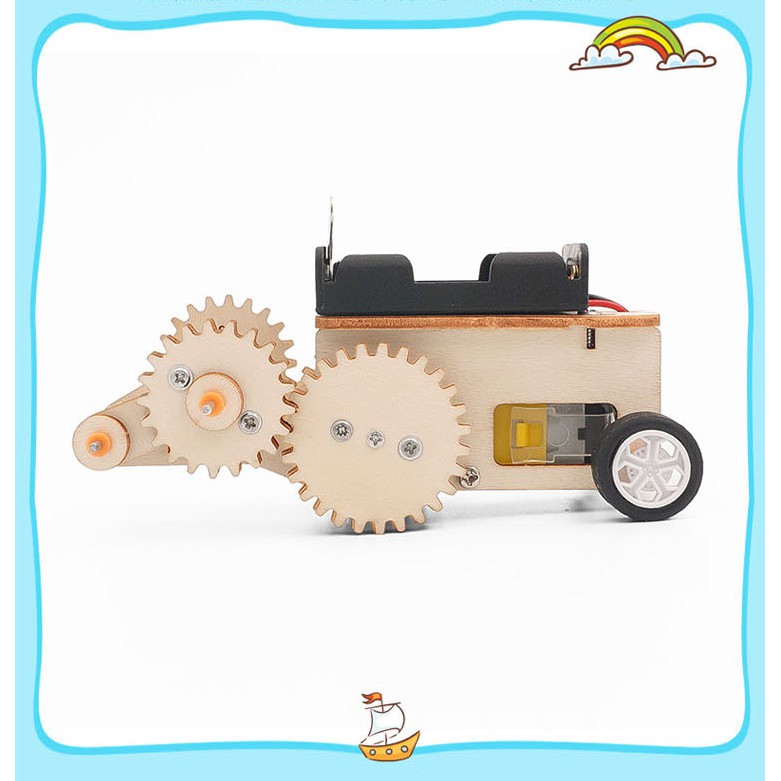 Đồ Chơi Gỗ Xe Mô Hình Bánh Răng Công Nghệ, Đồ Chơi Lắp Ráp Xe Đẩy Khứ Hồi, Đồ Chơi Khoa Học Tự Làm DIY Wood Steam C-24
