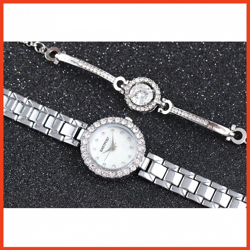 Đồng hồ nữ Jasina chính hãng, mặt đá viền kim cương phủ Saphiar - tặng kèm lắc tay BISOKO