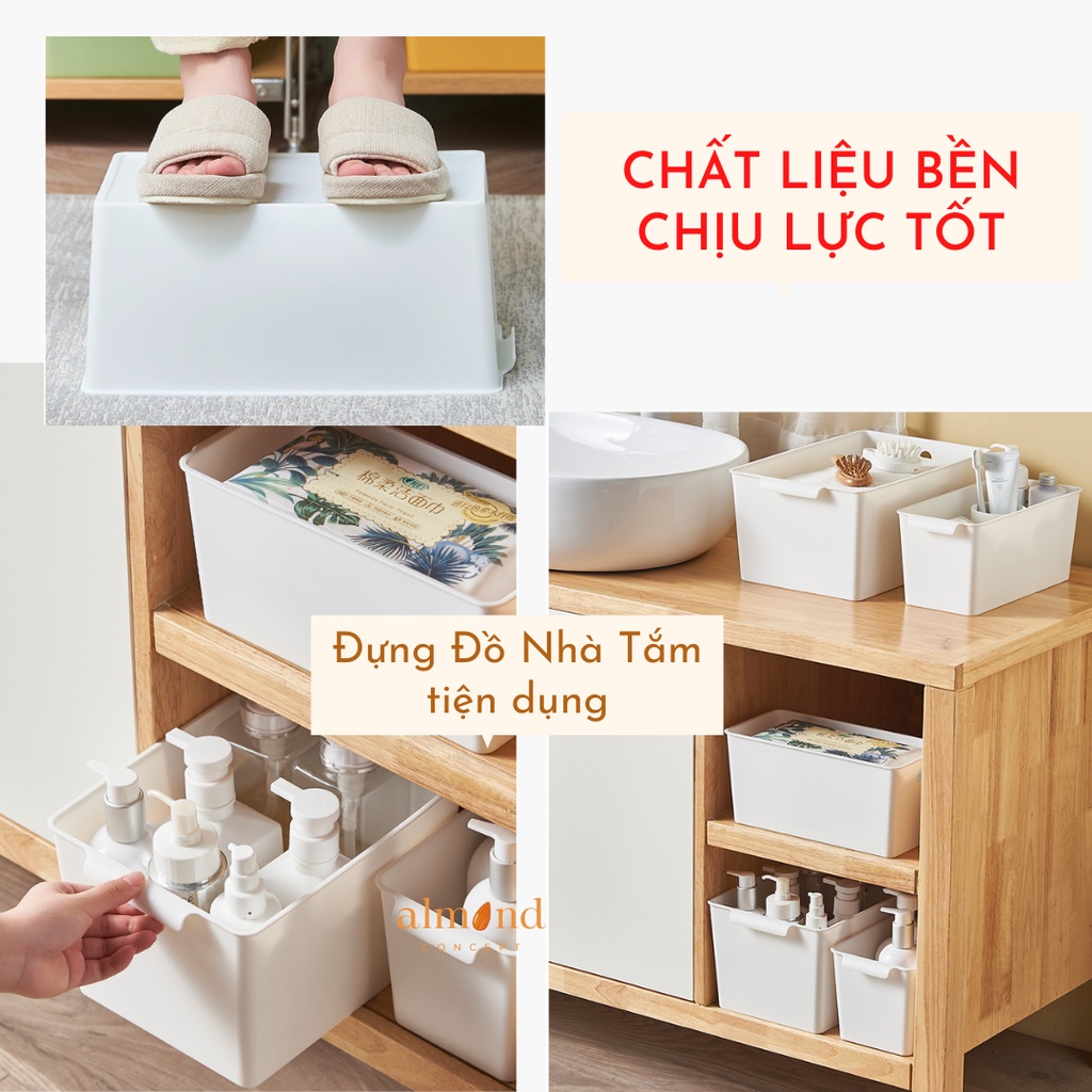 Khay Nhựa Hộp Đựng Đồ Nhà Bếp, Khách, Nhà Tắm, Bàn Làm Việc, Hộp đựng đồ chơi - Có Vành Cầm - almondconcept