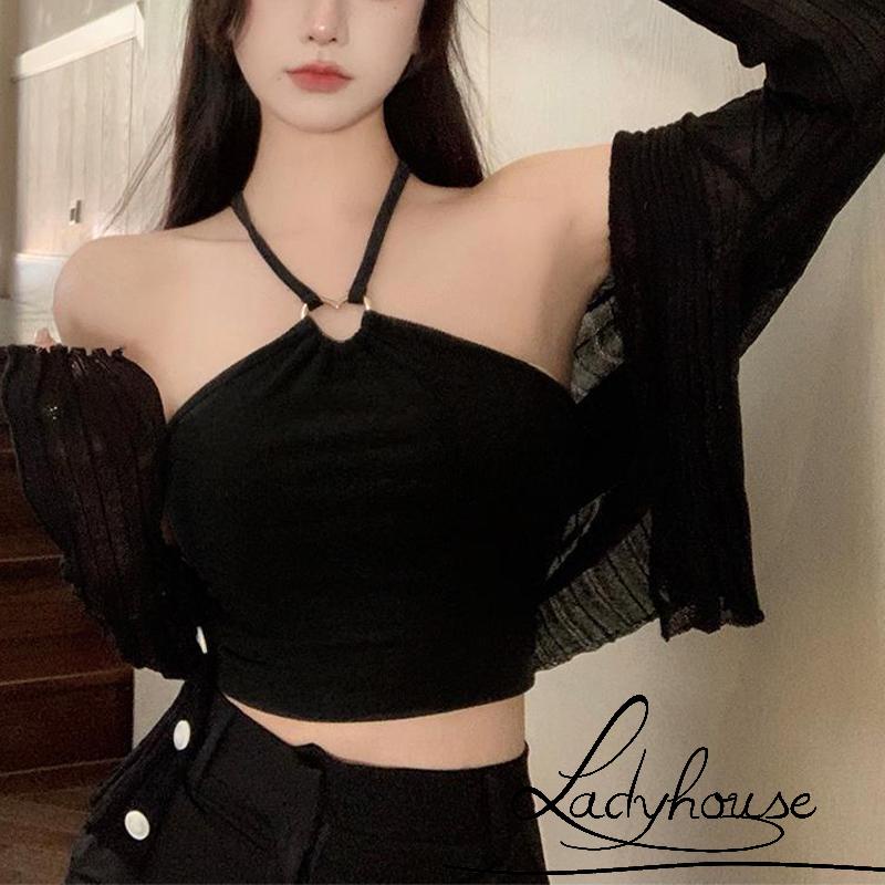 Áo Thun Không Tay Cổ Yếm Màu Trơn Co Giãn Dành Cho Nữ