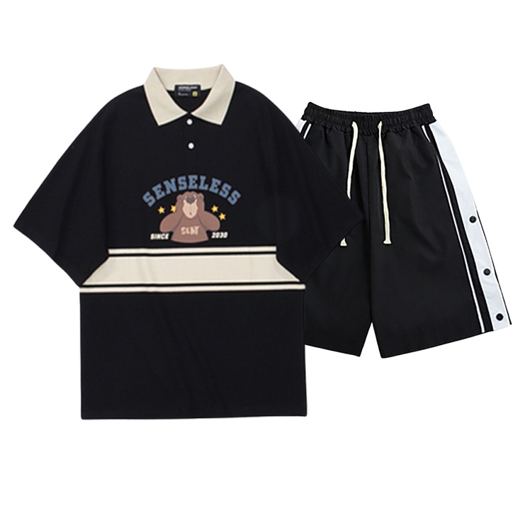 Bộ Đồ Thun Mùa Hè Nam Áo Polo In Chữ SENSELESS Phối Quần Short Kẻ Sọc Bấm Hai Bên Thời Trang Zenkonu T231 + S042