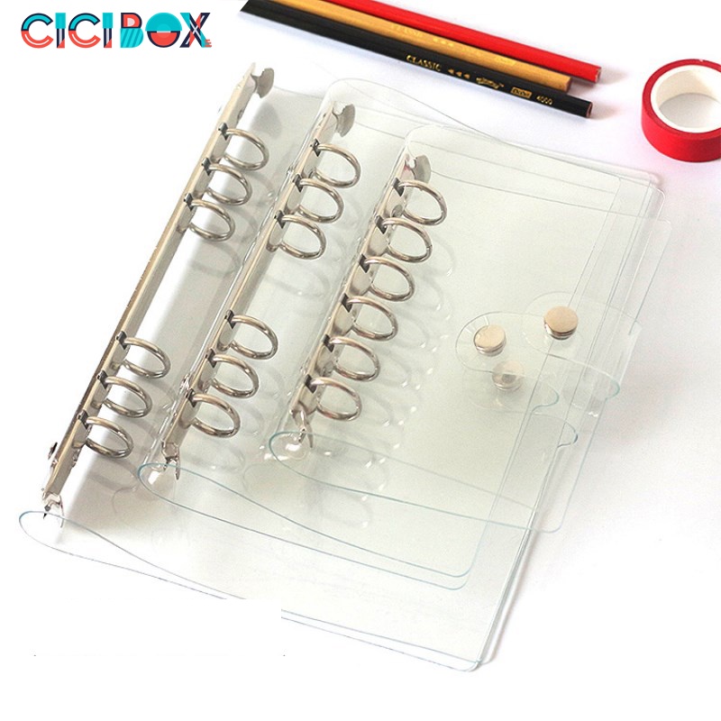 Bìa sổ còng nhựa dẻo trong suốt A4, A5, A6 Binder bìa nhựa đựng tài liệu trong suốt có cúc bấm CICIBOX