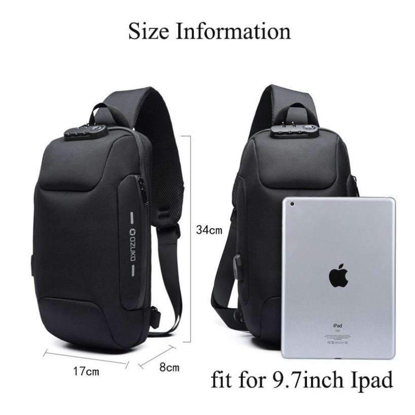 [hàng sẵn- freeship- bảo hành 6 tháng] Túi đeo chéo OZUKO không thấm nước chống trộm có cổng USB thời trang nam | BigBuy360 - bigbuy360.vn