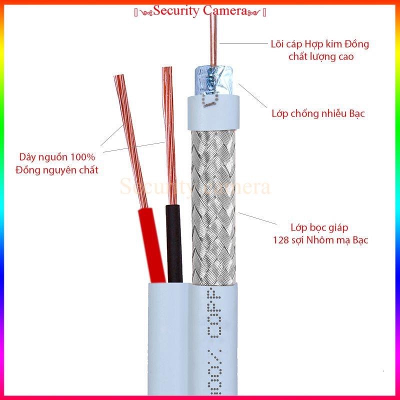 Cáp đồng trục liền nguồn SINO có bọc bạc khử sóng từ, dây điện bằng đồng, dây tín hiệu cho camera