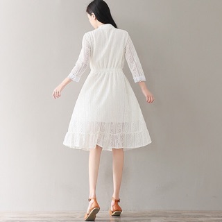 Đầm ren cổ trụ kèm hình thật