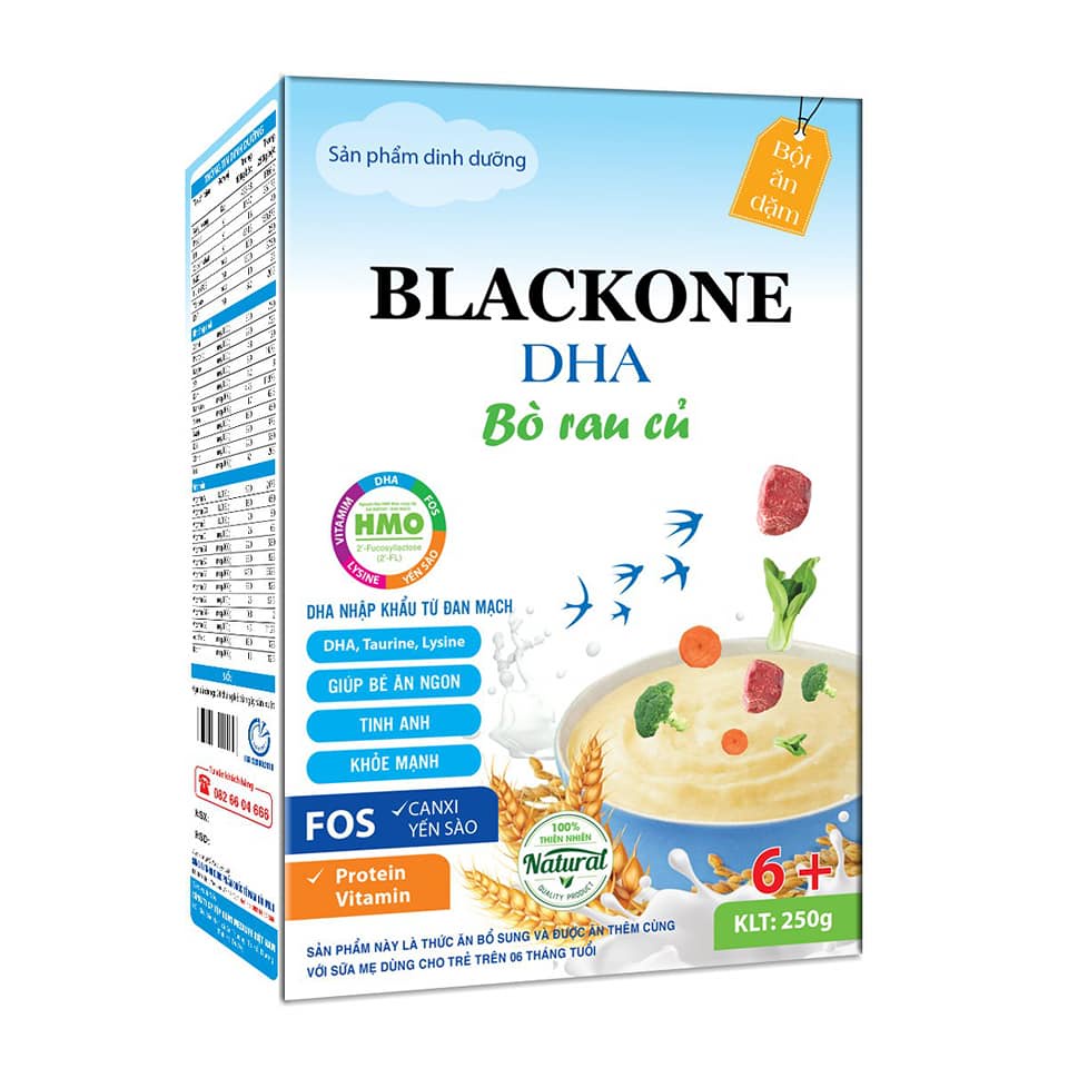 Bột ăn dặm bổ sung yến sào, DHA cho trẻ từ 6 tháng tuổi Black One (Bò rau củ) hộp 250g