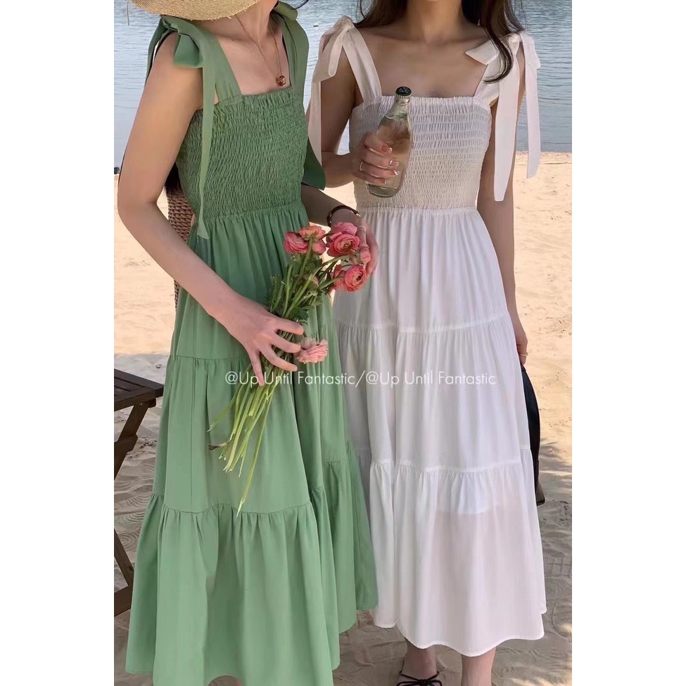 Đầm 2 dây maxi buộc nơ hở lưng sau freesize - Lyn's Closet