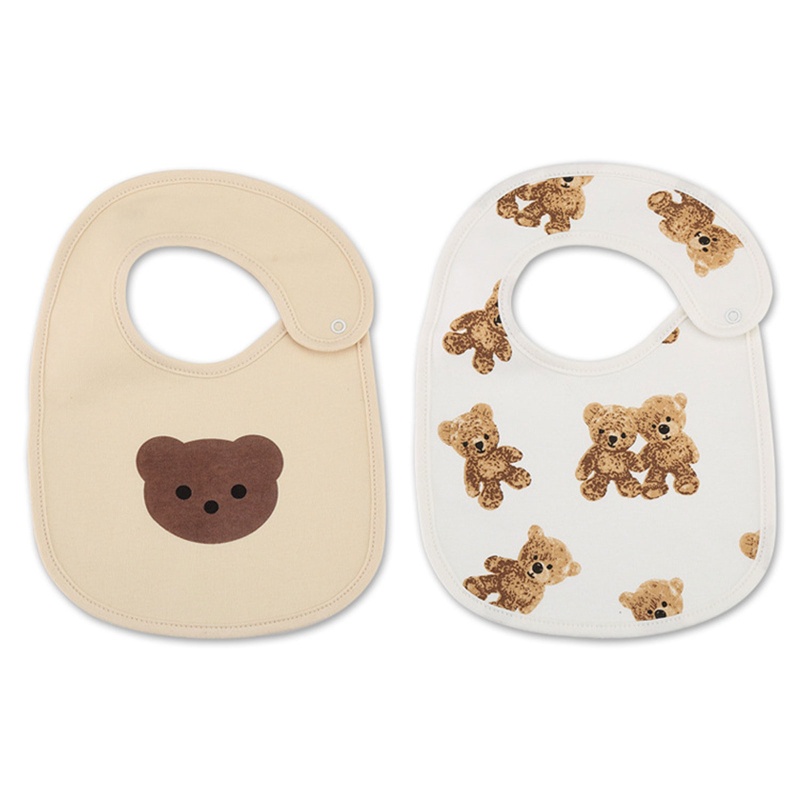 Set 2 Yếm Ăn Cotton Chống Thấm Nước In Họa Tiết Hoạt Hình Dễ Thương Cho Bé