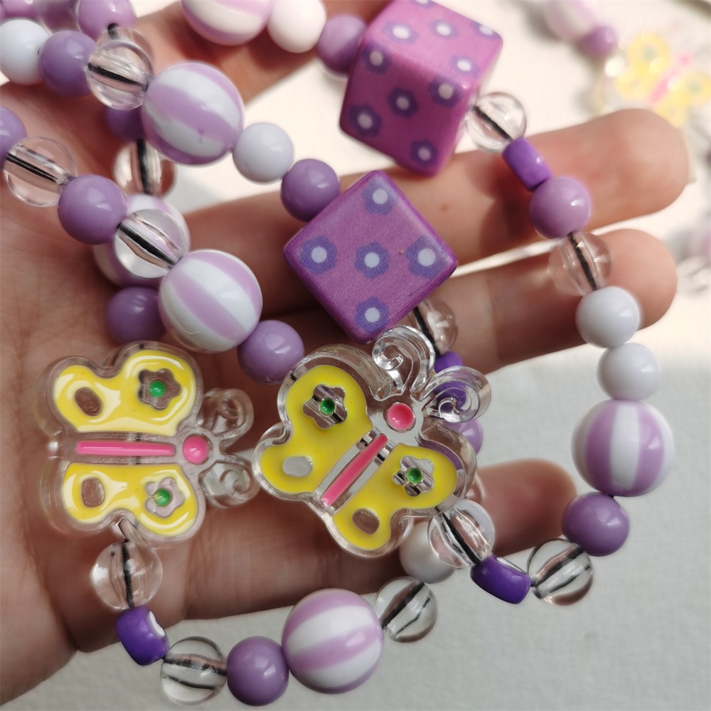 Dây Đeo Điện Thoại Acrylic Hình Bướm Màu Tím / Vàng Đính Hạt Ngọc Trai Chống Thất Lạc