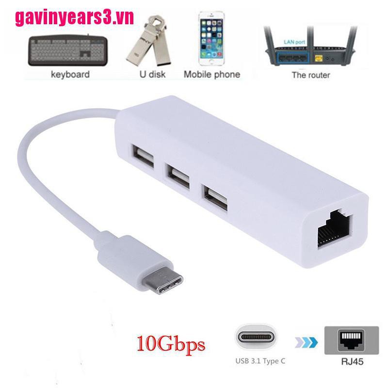 {GAV3}USB-C USB 3.1 Type C to USB RJ45 Ethernet Lan Adapter Hub Cable for Macbook PC