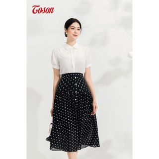 Chân váy voan đen chấm bi trắng, dáng xòe, xếp ly Toson 33039J62