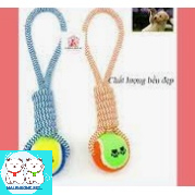 Bóng tennis kèm thừng xoắn cho chó mèo loại 1( màu ngẫu nhiên)