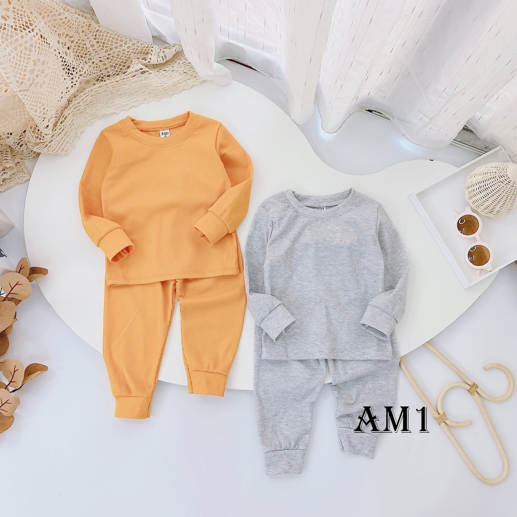 (8-20kg) Đồ Bộ Dài Tay Len Tăm Trơn Bé Trai, Bé Gái, Bộ Dài Tay Thu Đông TB80 QATE794