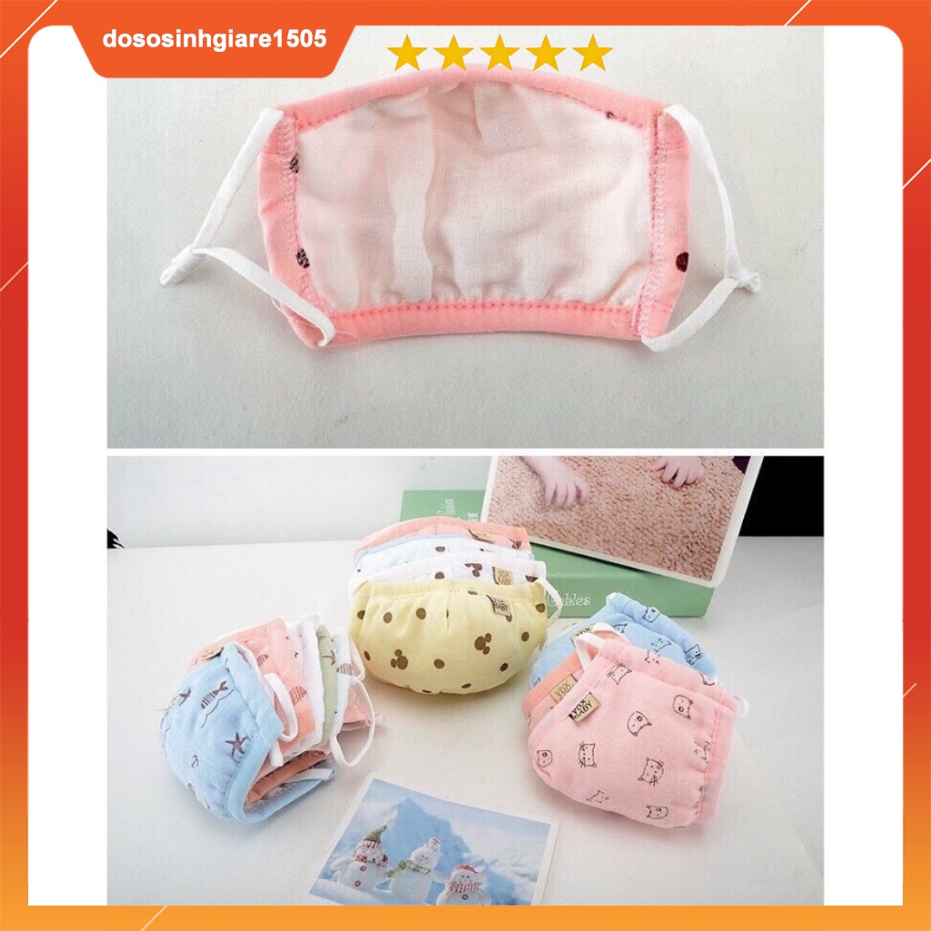 Khẩu trang vải xô 5 lớp, có nút chỉnh quai đeo cho bé từ 1-4 tuổi