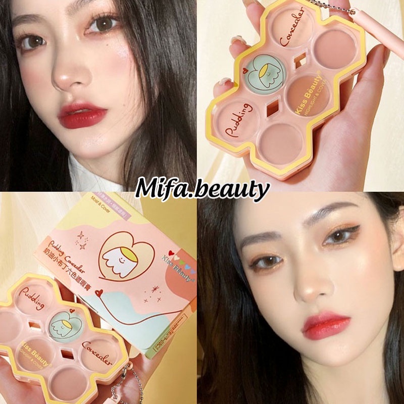 Bảng Phấn Mắt Kissbeauty 6 Ô, Bảng Mắt Mội Địa Makeup Che Khuyết Điểm Quầng Thâm Mắt Cực Tiện Lợi