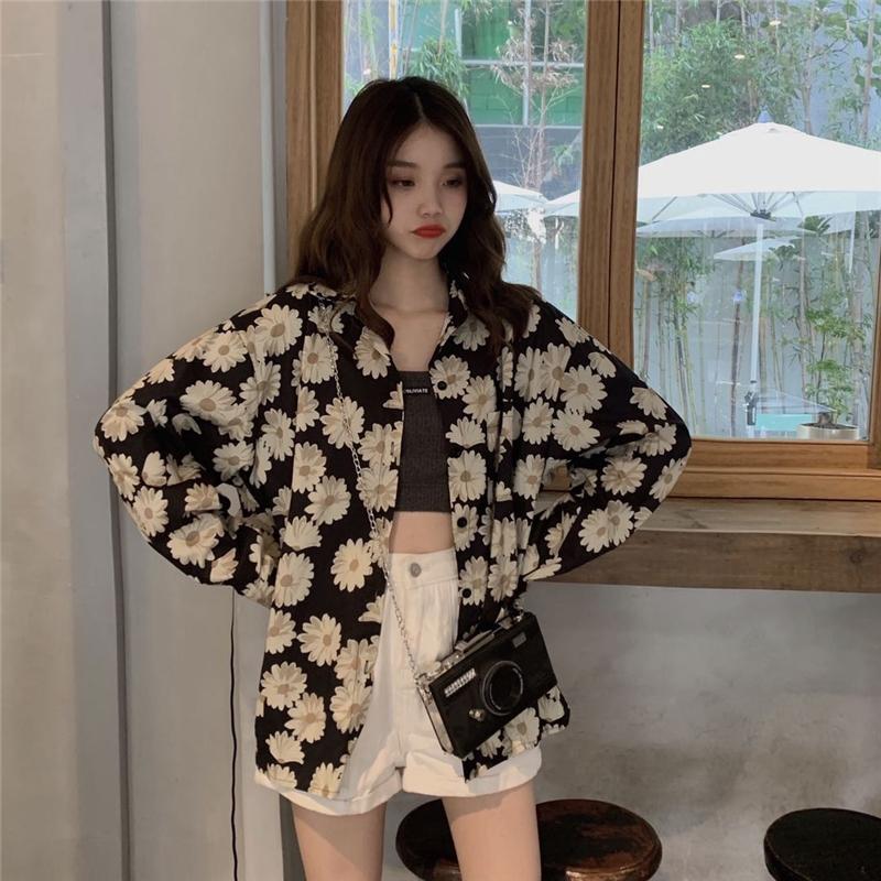Áo Sơ Mi Tay Dài Họa Tiết Hoa Cúc Thời Trang Dành Cho Nữ