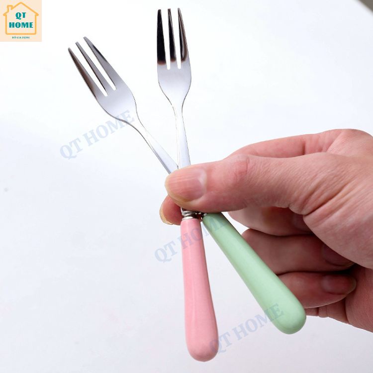 Thìa Muỗng Canh, Thìa Muỗng Cà Phê, Dĩa Nĩa Chất Liệu Thép Không Gỉ, Cán Sứ, Tông Màu Pastel