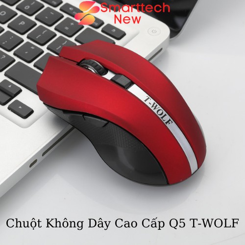 Chuột Không Dây Máy Tính, Chuột Bluetooth Q5 T-WOLF Kết Nối 2.4 GHZ 3 Màu Xám - Xanh - Đỏ 1200 DPI Cứng Cáp